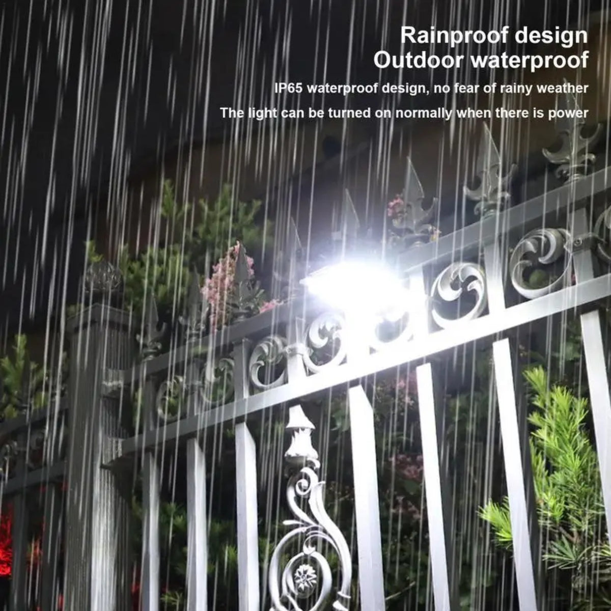 Outdoor solar clip lamp is attached to metal fence.