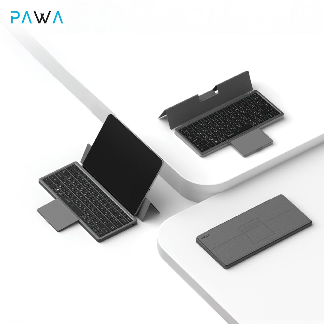 PAWA Tri-Fold Wireless Bluetooth Keyboard for tablets on a white background