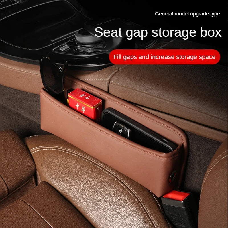 Car Seat Gap Storage Box Organizer with some items in it