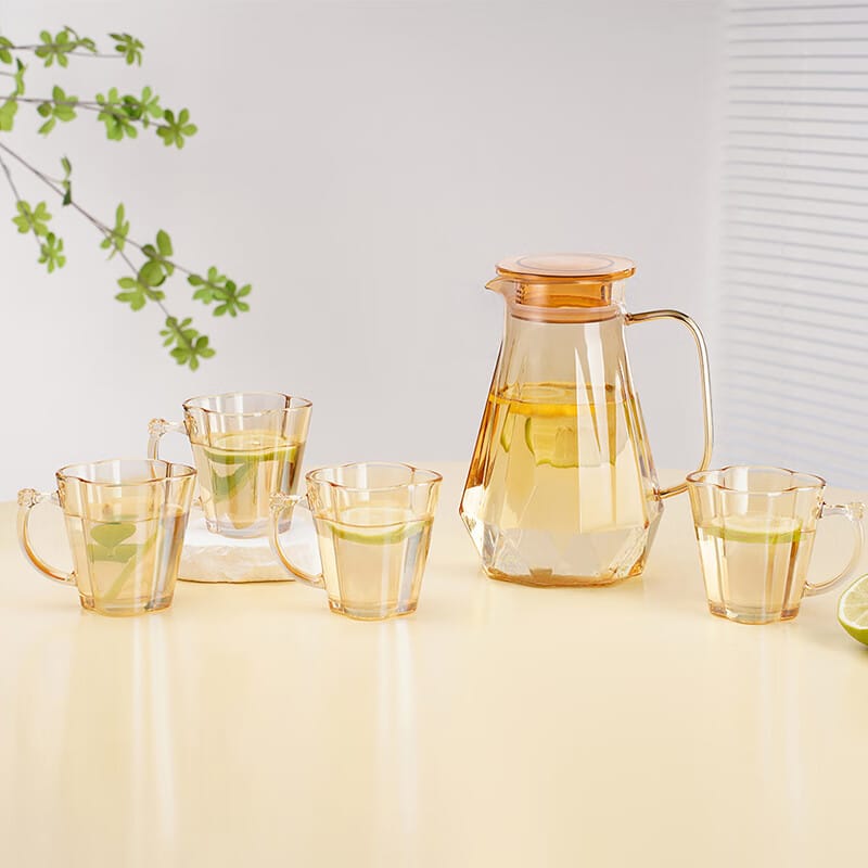 Glass Water Juice Jug Set With Glasses, 5pcs Set Transparent Pot Set,