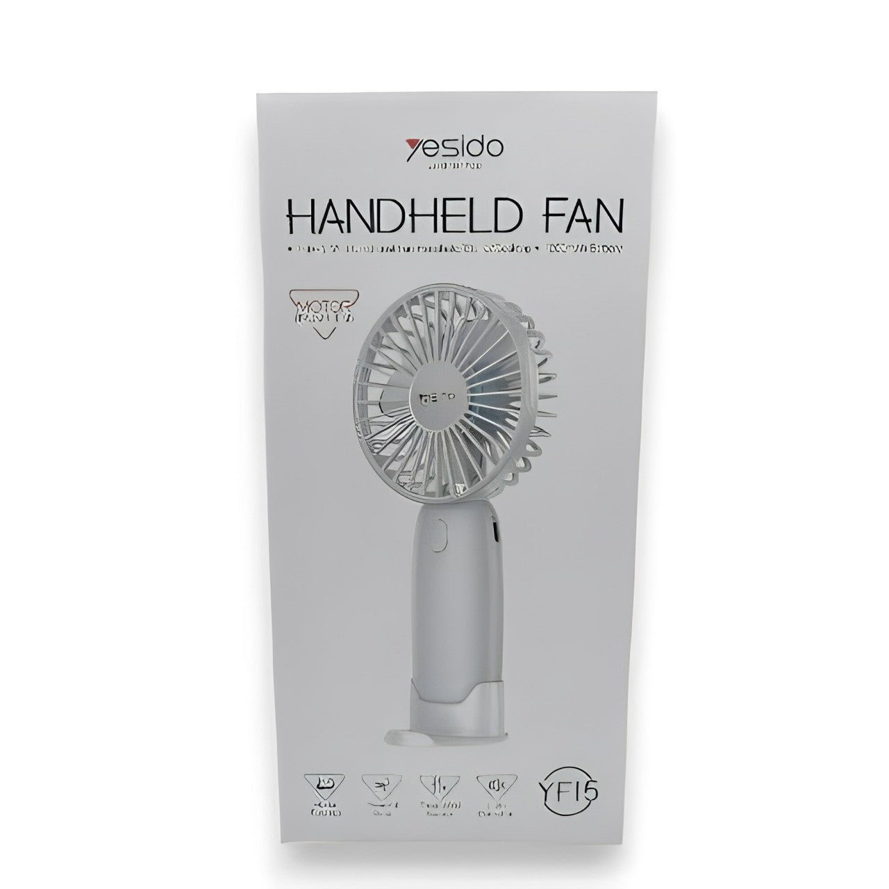Package Of Yesido 3-in-1 Multifunctional Fan Handheld/Stand/Desktop With 1200mAh Battery.
