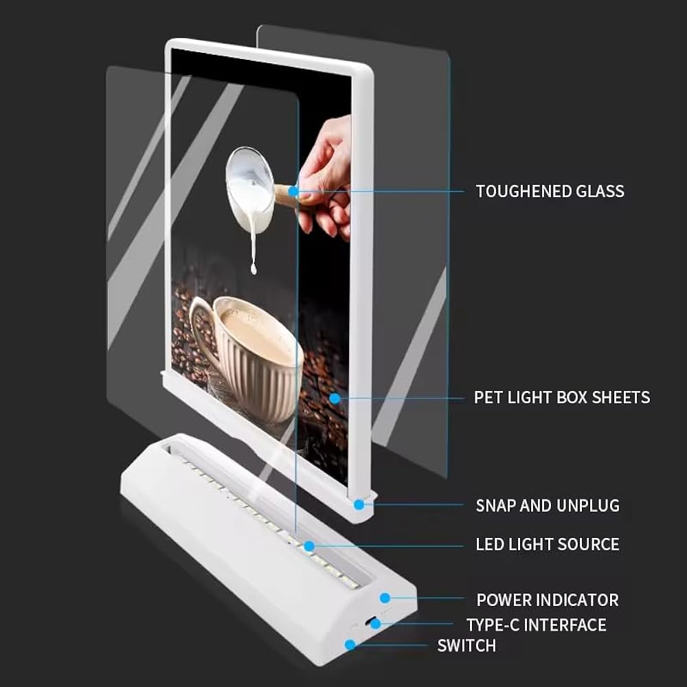 Desktop Double Sided Display Advertising Light Box, LED Sign Poster Holder, A4 Display Stand Desktop Double Sided Display Advertising Light Box, LED Sign Poster Holder, A4 Display Stand