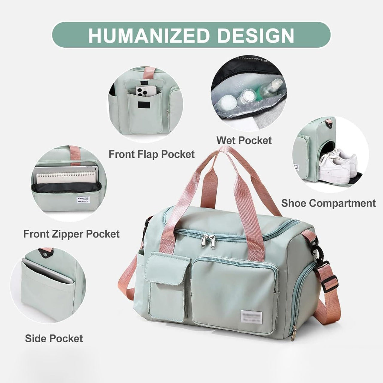 Parts Of Multi-Pocket Travel Duffle Luggage Bag.