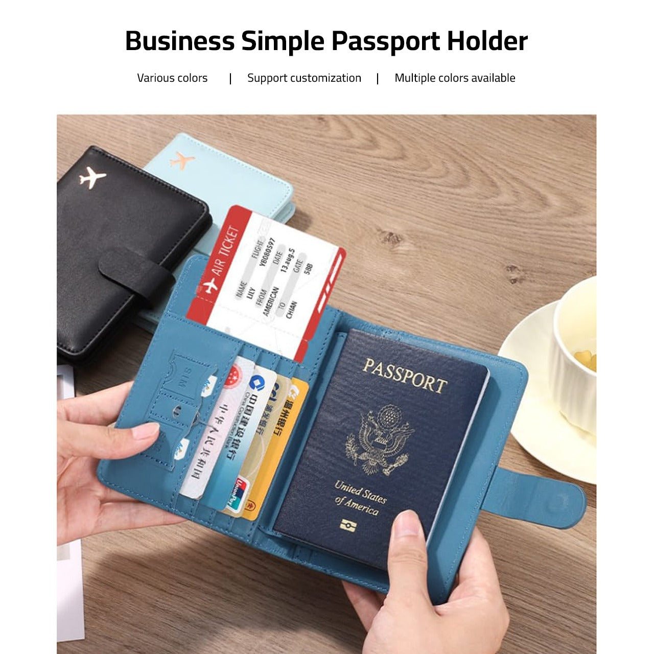 A Person is Holding Passport Holder Travel Organizer Wallet Having Important Documents.