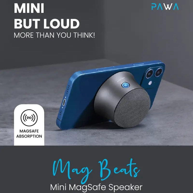 A Mobile Phone is Connected to Pawa Mini MagSafe Speaker.