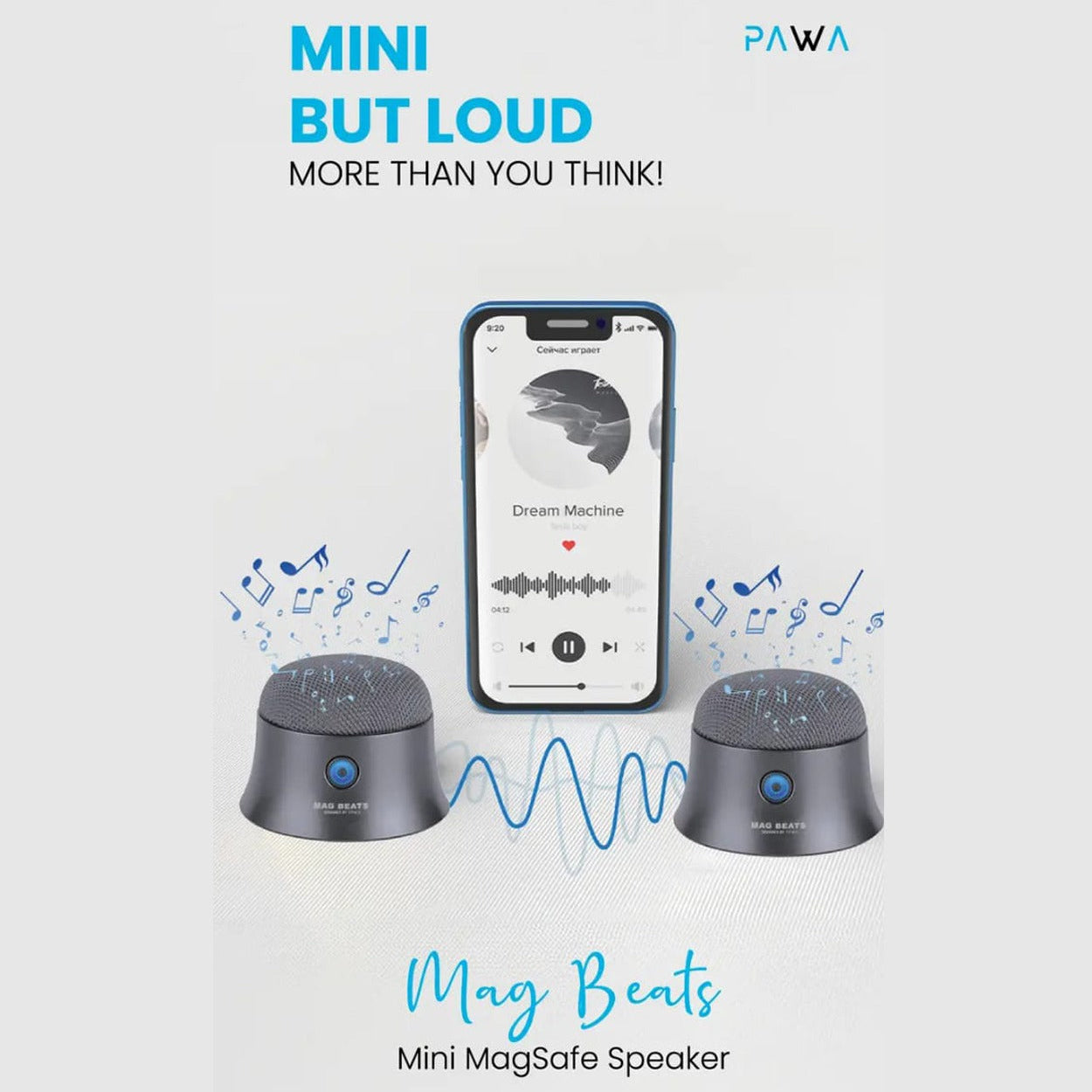 Pawa Mini MagSafe Speakers Playing Song Which is Connected to Mobile Phone.