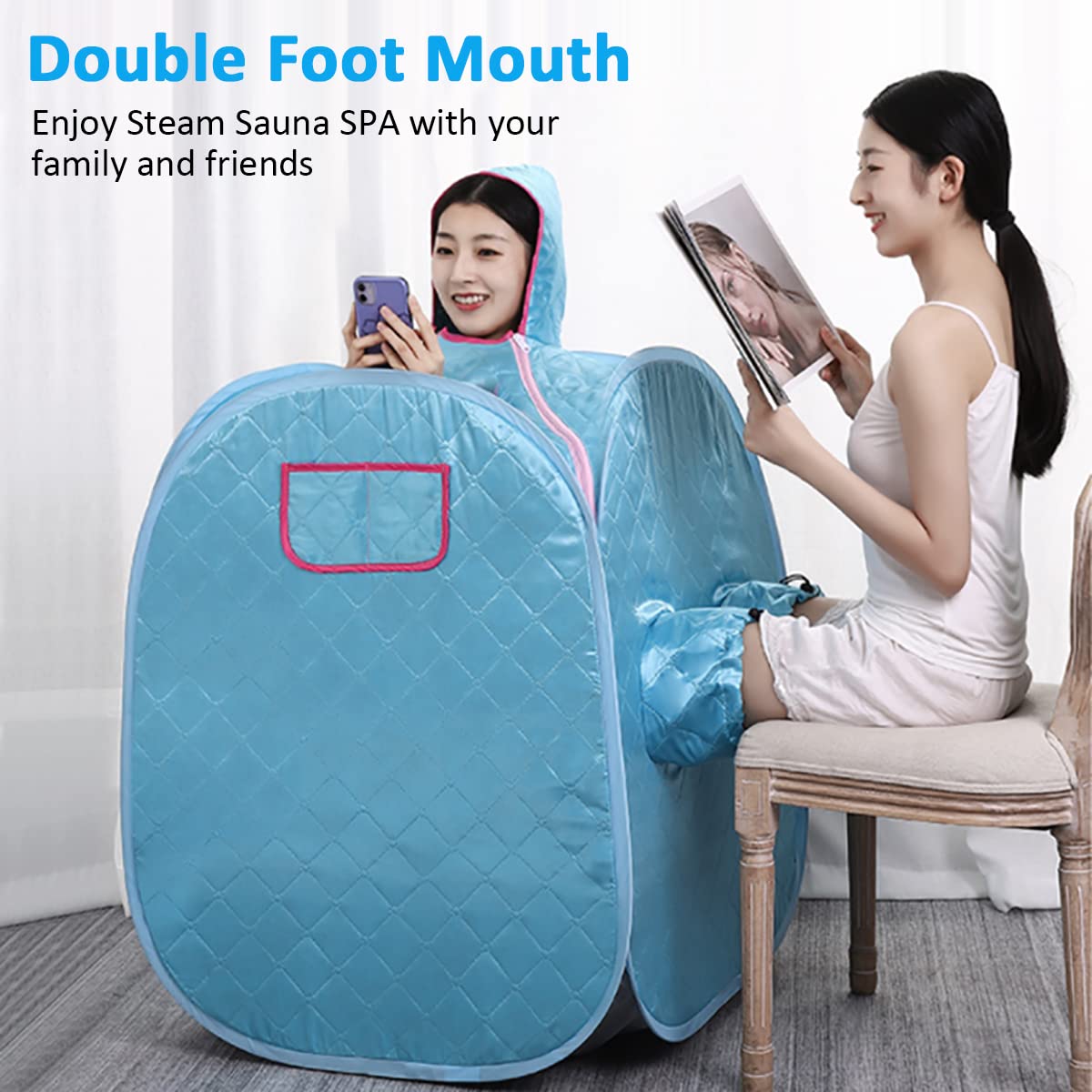 A Woman is Steaming Her Body Using Personal Sauna Room Tent.