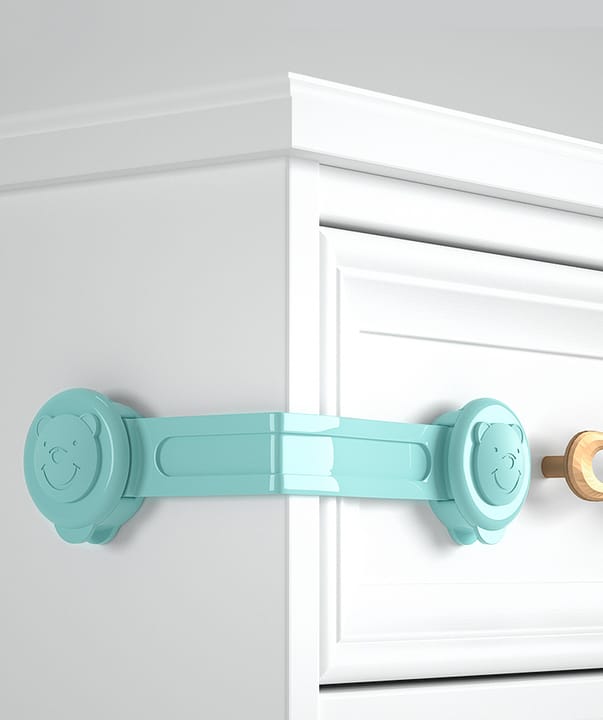 Child Safety Lock Latch Clip placed on the shelf
