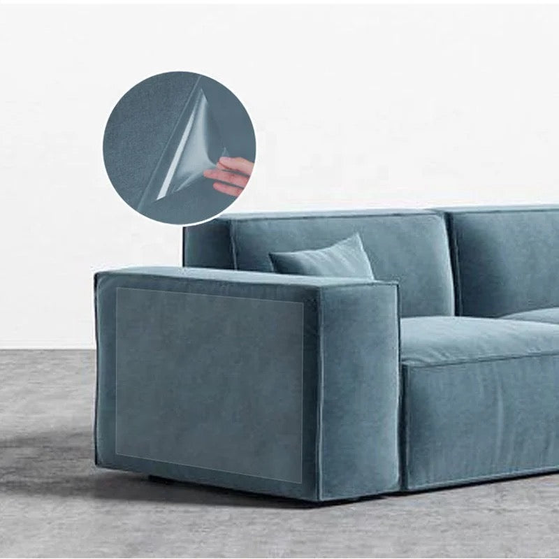 A Sofa Set  is Covered With Pet Scratch Guard Furniture Protector Sticker.