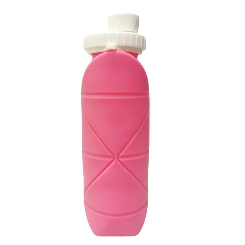 Pink Foldable Silicone Travel Water Bottle.