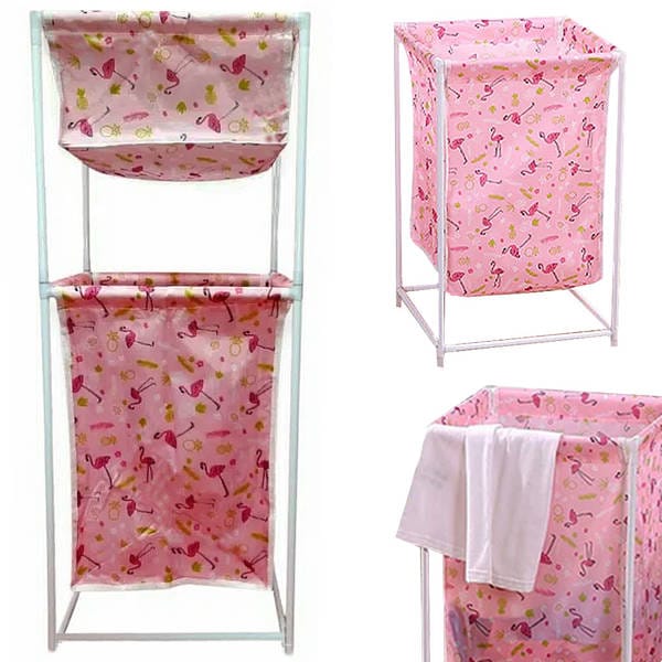 Large Capacity Double Layer Dirty Cloth Laundry Basket Storage Rack.