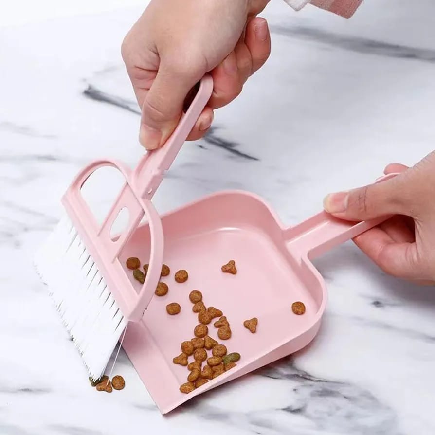 A Person is Cleaning Floor Using Mini Dustpan Broom Set.
