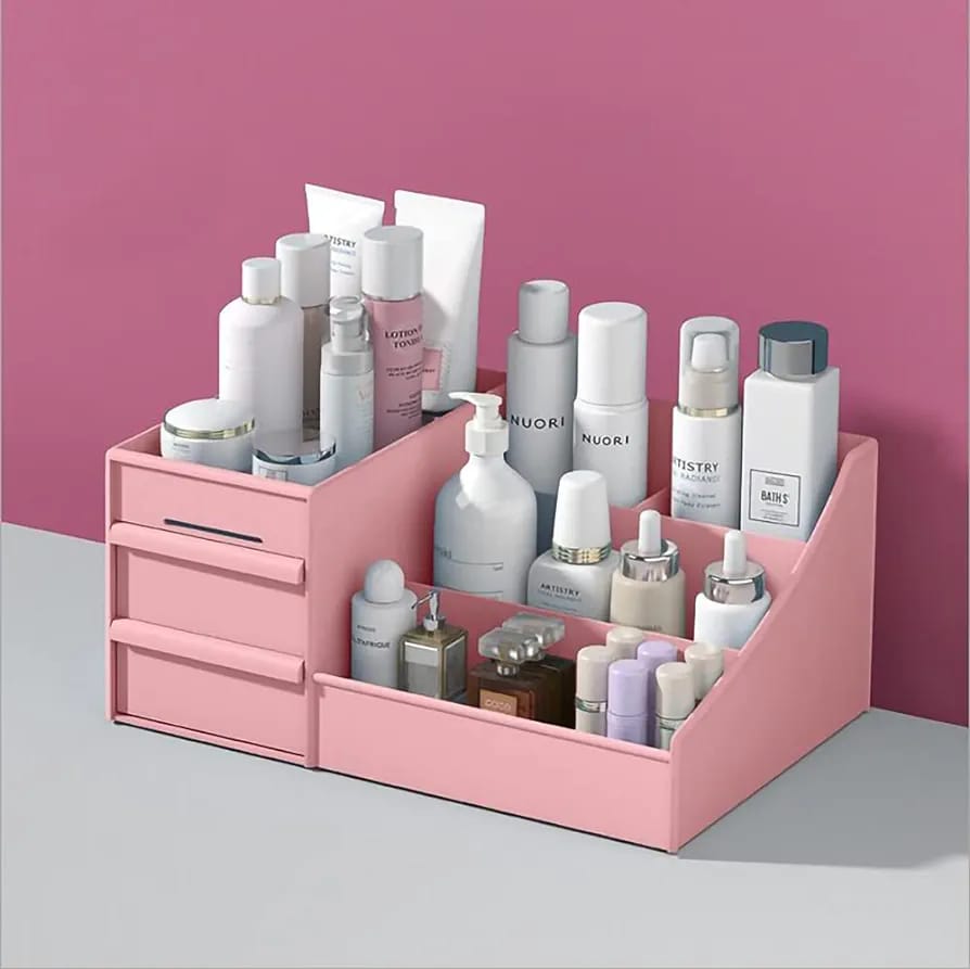 Makeup Desk Organizer in Pink Color.