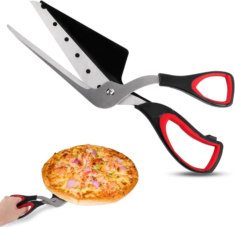 A Person is Holding Pizza Using  Pizza Pancake Cutter Slicer.