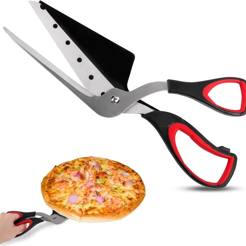 A Person is Holding Pizza Using  Pizza Pancake Cutter Slicer.