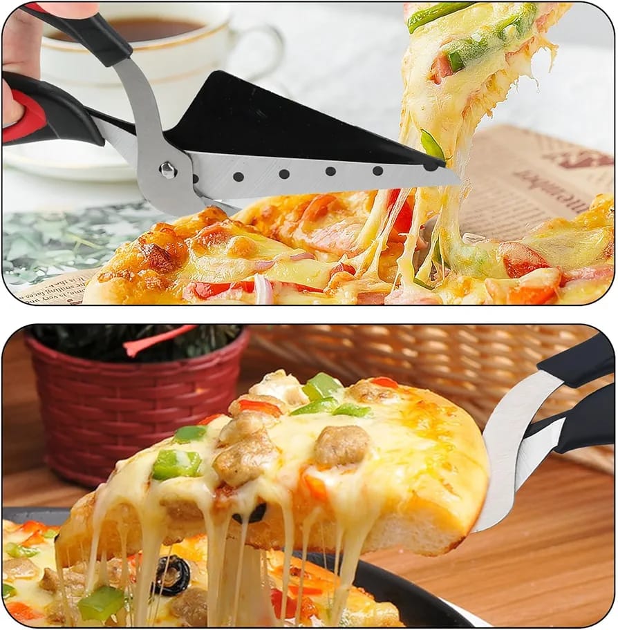 A Person is Cutting Pizza Using  Pizza Pancake Cutter Slicer.