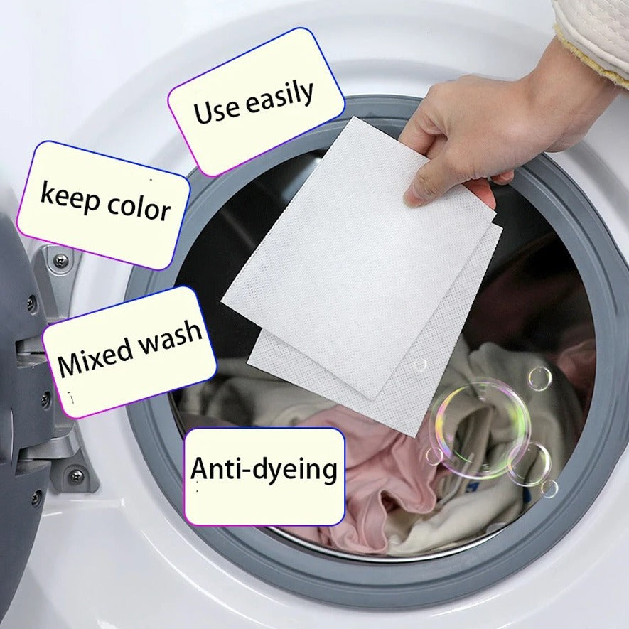 A Person is Placing Anti-Staining Laundry Paper in Washing Machine.