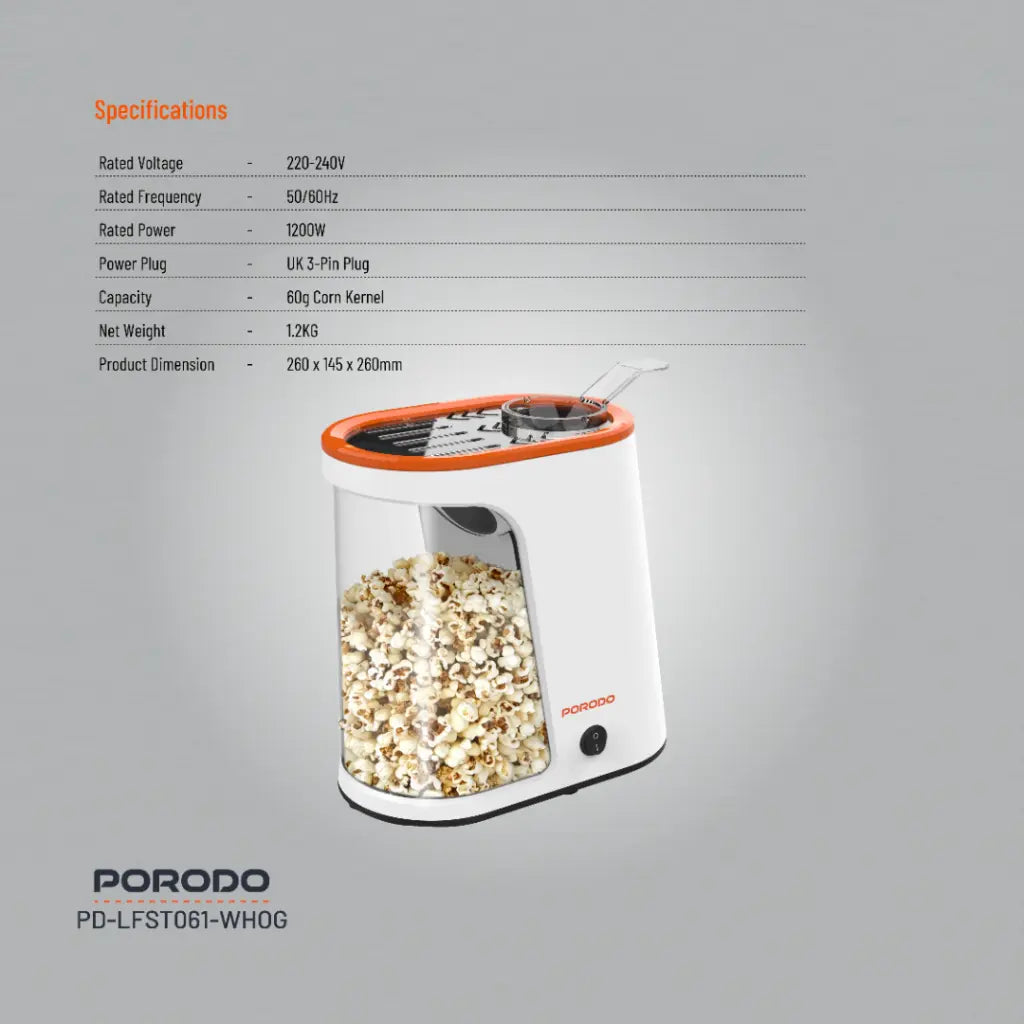 Porodo Air-Popped Popcorn Maker with Popcorn in Making.