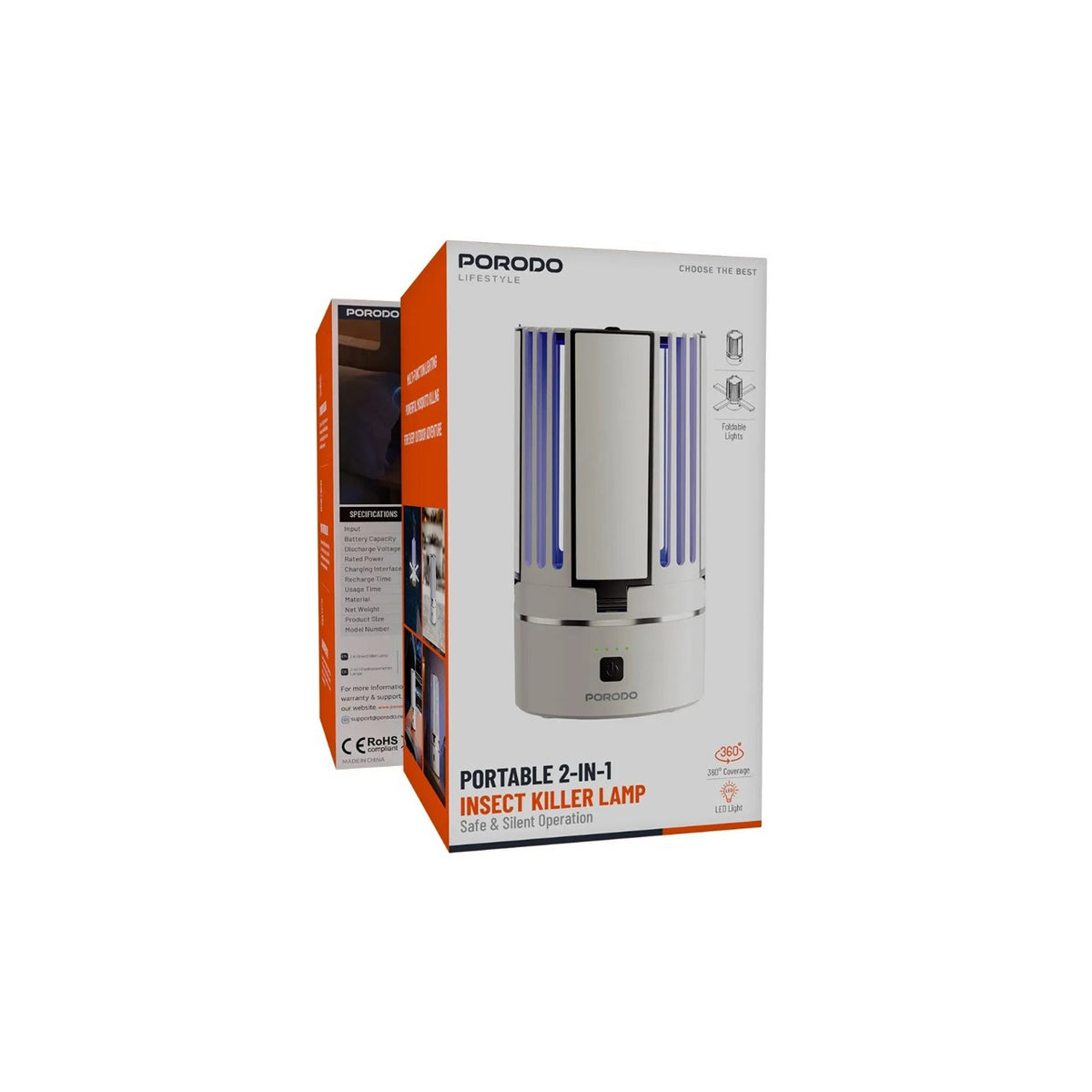 Packaging of Porodo Portable 2-in-1 Insect Killer Lamp