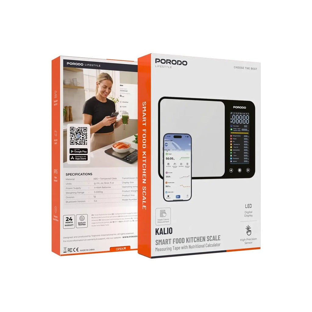 Porodo smart food kitchen scale packaging on a white background