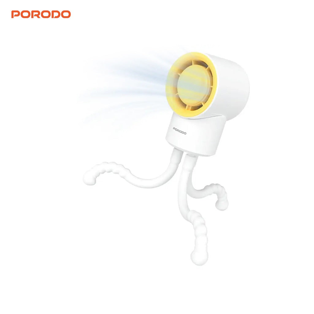 White and yellow Porodo CoolFlex Mini Handheld Fan on a white background
