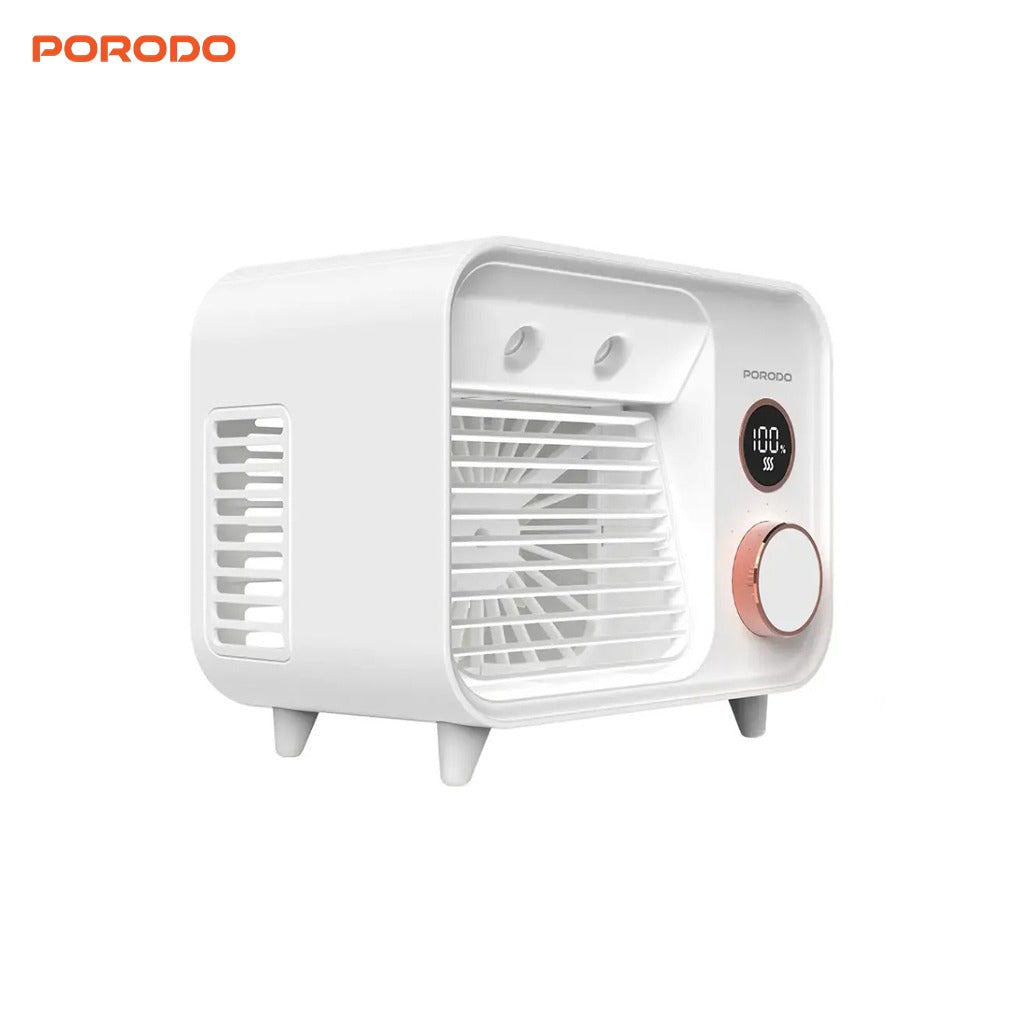 White Porodo Mini Mist Fan with digital display and control knob on a white background
