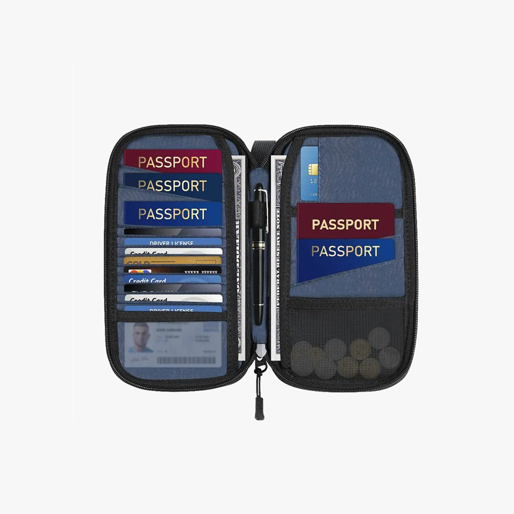 Porodo Milano Smart Passport Holder, Holds up to 6 passports, multiple credit cards, and boarding passes.