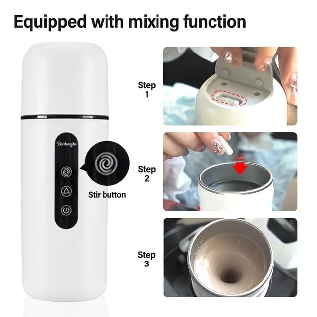 Showcasing the functionality of the White Portable Coffee and Tea Car Heating Bottle Cup