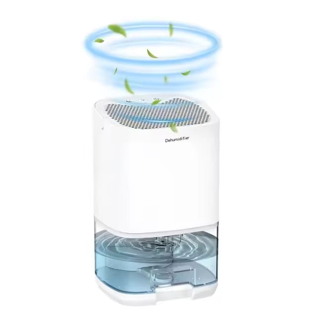 A White Portable Air Dehumidifier.