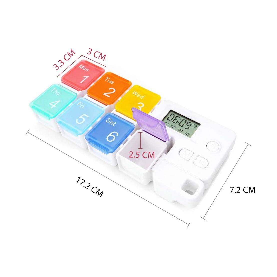 Size of Portable Alarm Pill Box.