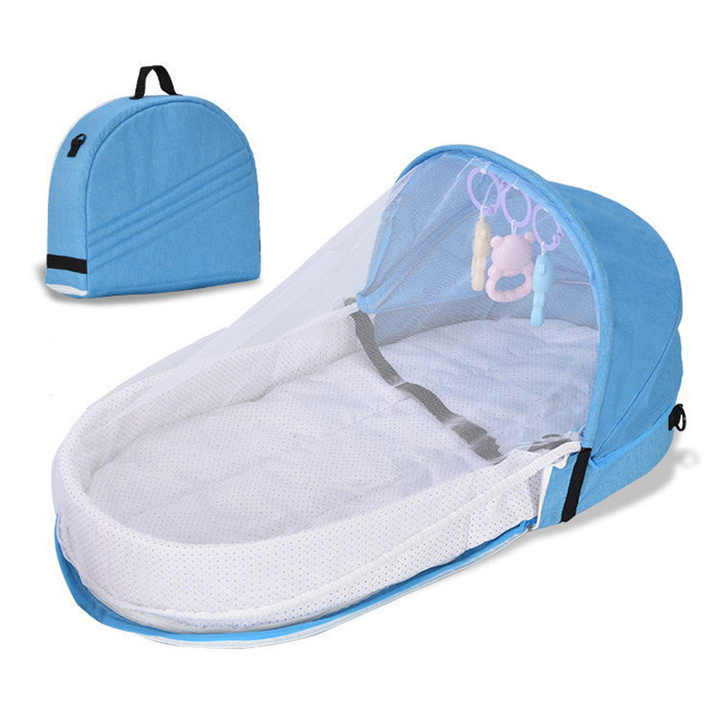 Portable Baby Bed in Blue Color.