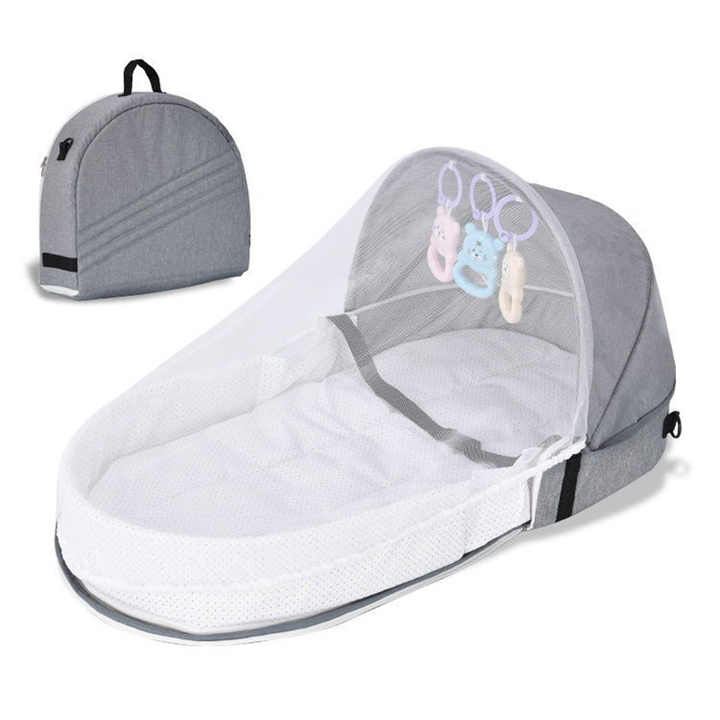 Portable Baby Bed in Grey Color.