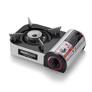 Portable gas stove with visible branding on a white background
