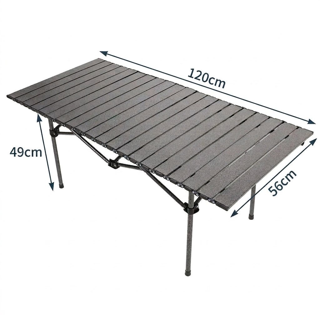 A Portable Camping Table folding table with a slatted top and metal legs, shown on a plain white background.