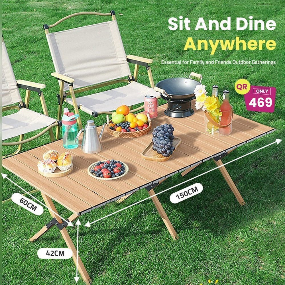 Portable Folding Chair and Table Set Having Fruits and Drinks in it.