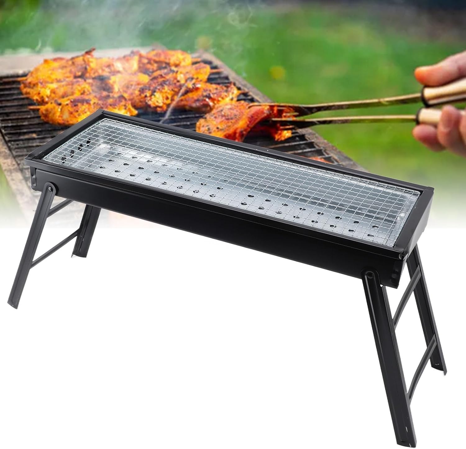 A Person is Grilling on a Portable Charcoal Barbecue Grill.
