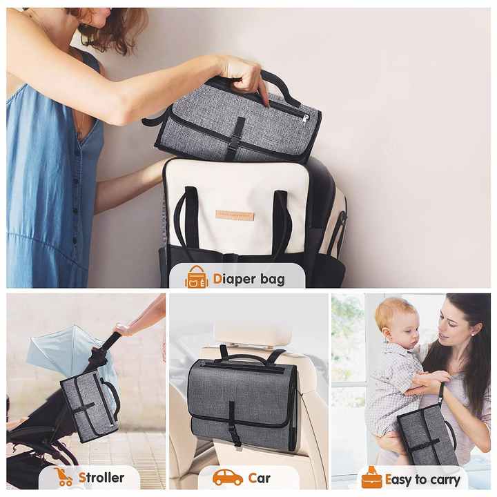 A women is Carrying Portable Diaper Changing Travel Mat Bag.