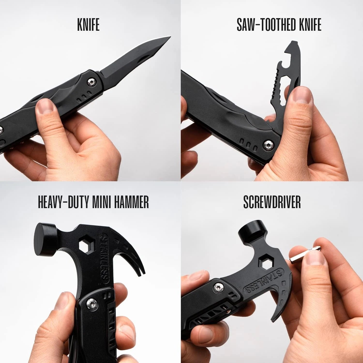 Different uses of outdoor multitool claw hammer