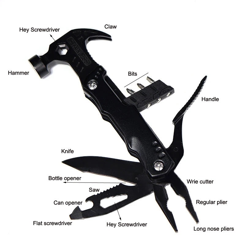 Different parts of the Outdoor Multitool Claw Hammer 
