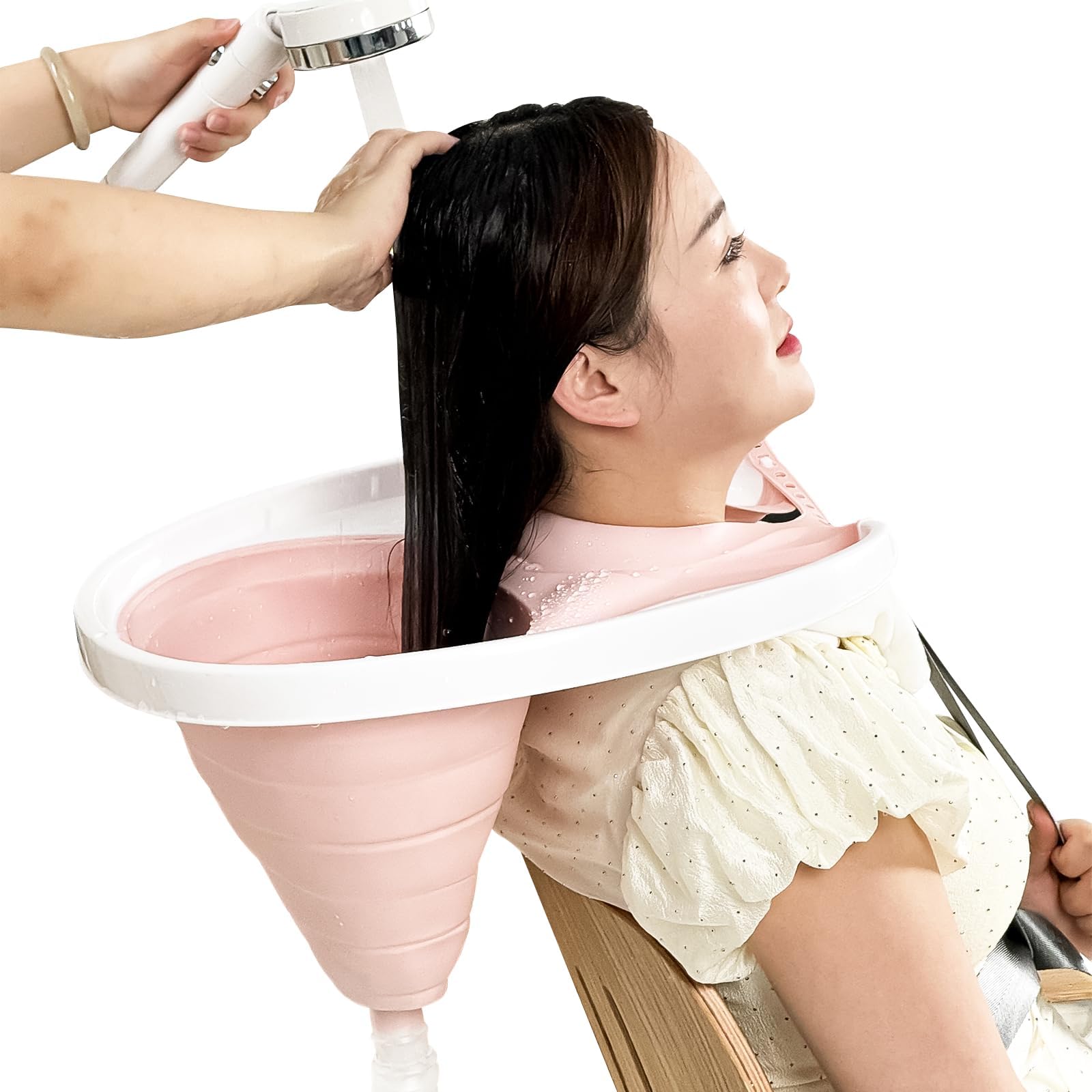 Hair of Women is Getting Washed in a Beauty Salon Using Portable Hair Shampoo Basin.