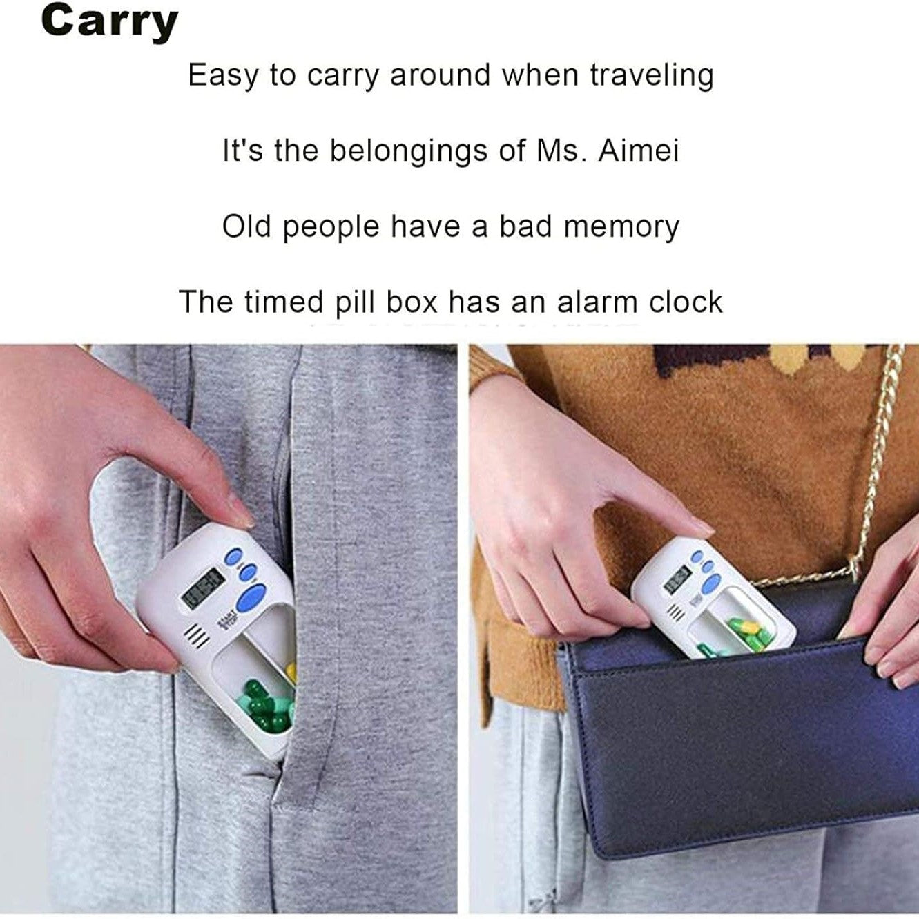 Someone is taking the Portable Mini Travel Carry Pill Box from a bag
