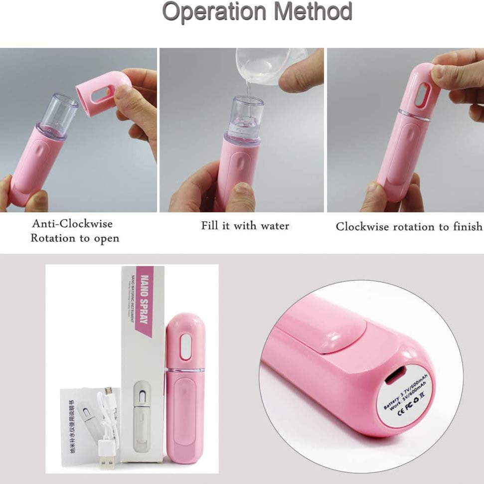 A Person is Demonstratingthe usage method of Portable Nano Facial Mist Sprayer.