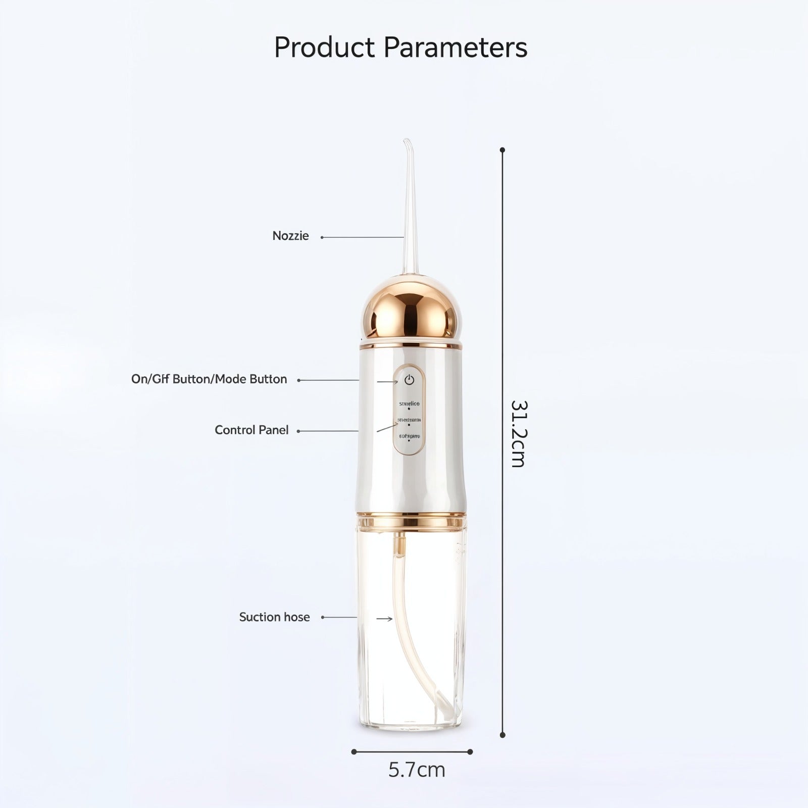 Size and Parts Details of Portable Oral Irrigator.