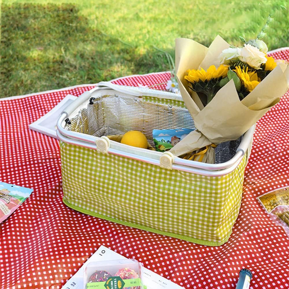 A Portable Picnic Basket is Kept on a Picnic Mat in a Picnic Area.