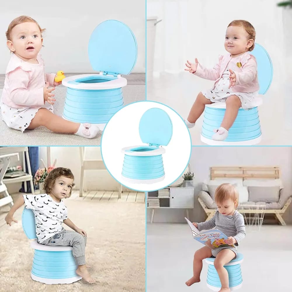 Baby sitting in travel potty.