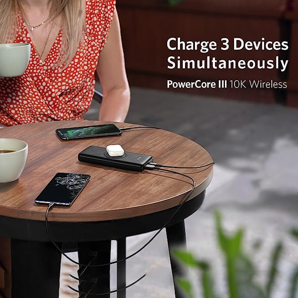 The Anker 10W PowerCore III Sense 10K Wireless Power Bank can charge 3 devices simultaneously