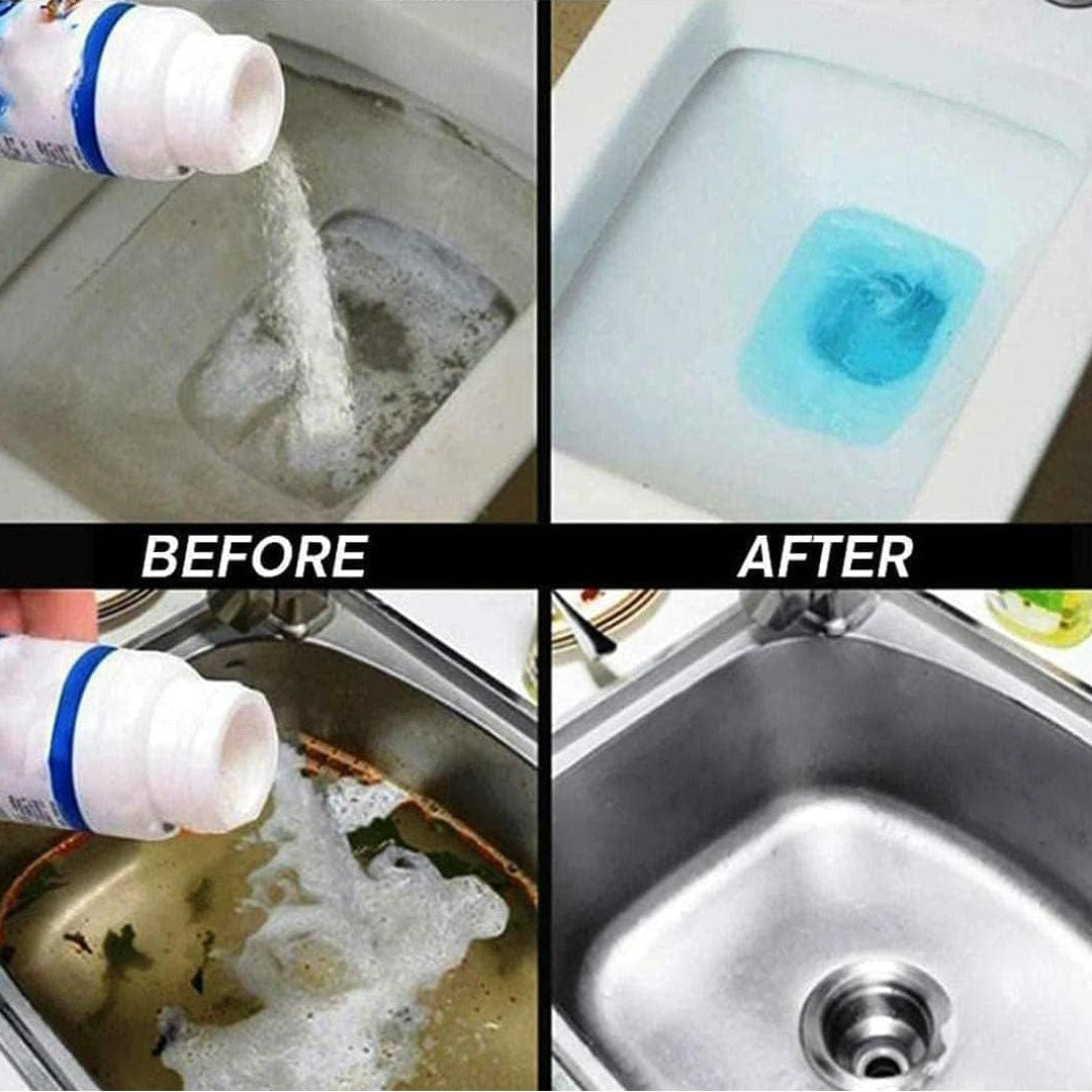 Before and After Use Of Powerful Sink Drain Cleaner.