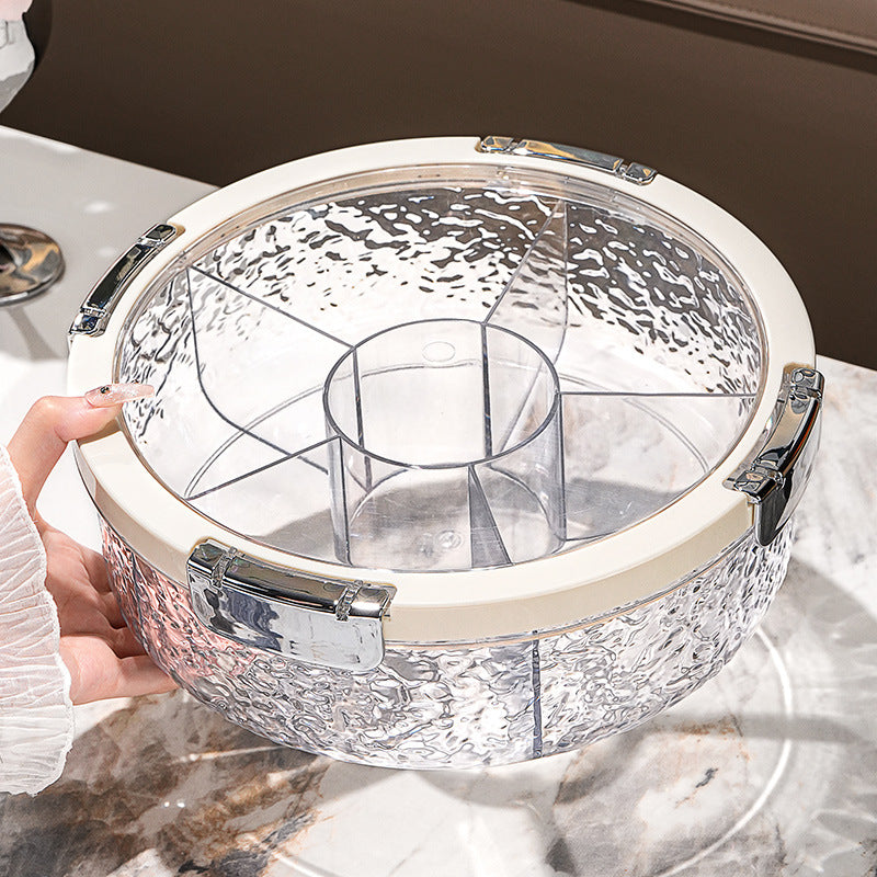 A Person is Holding Press-Down Vacuum Fruit Plate.