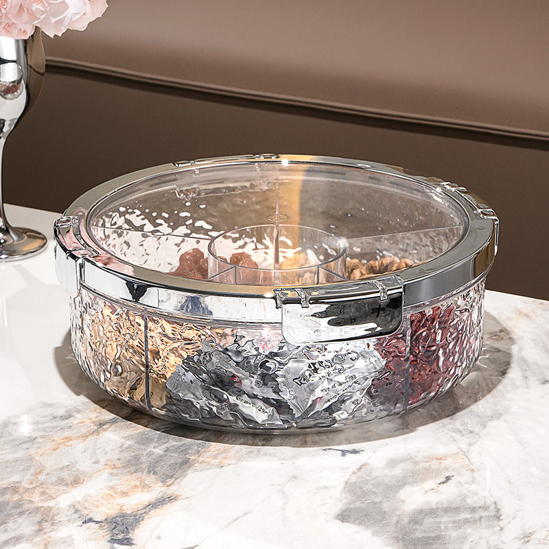 A Press-Down Vacuum Fruit Plate Filled with Dried Fruits.