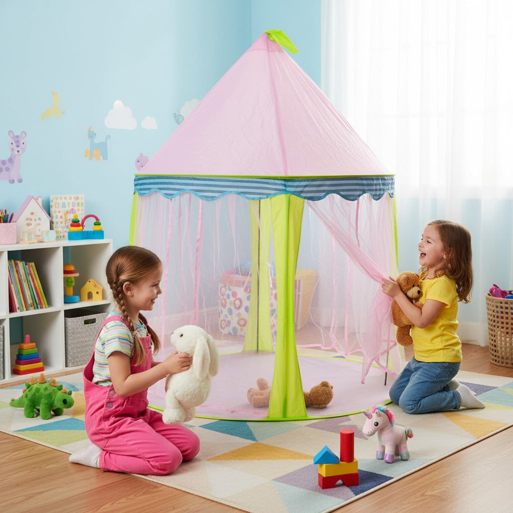 Kids are Playing With Princess Castle Kids Play Tent House.